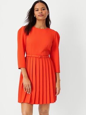 Ann Taylor Pleated Belted Flare Dress